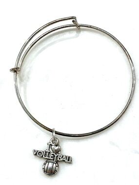 I Love Volleyball Silver Charm Bangle Bracelet